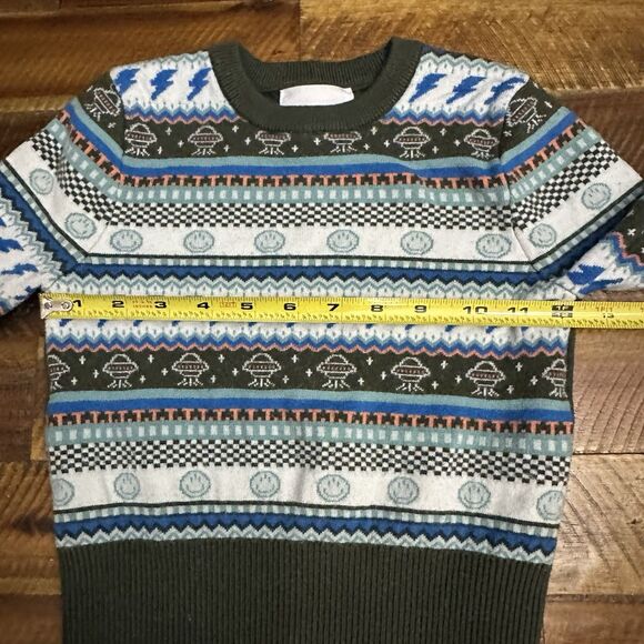 Rockets of Awesome Size 3T Green Blue Long Sleeve Knit Sweater UFO - Picture 5 of 8